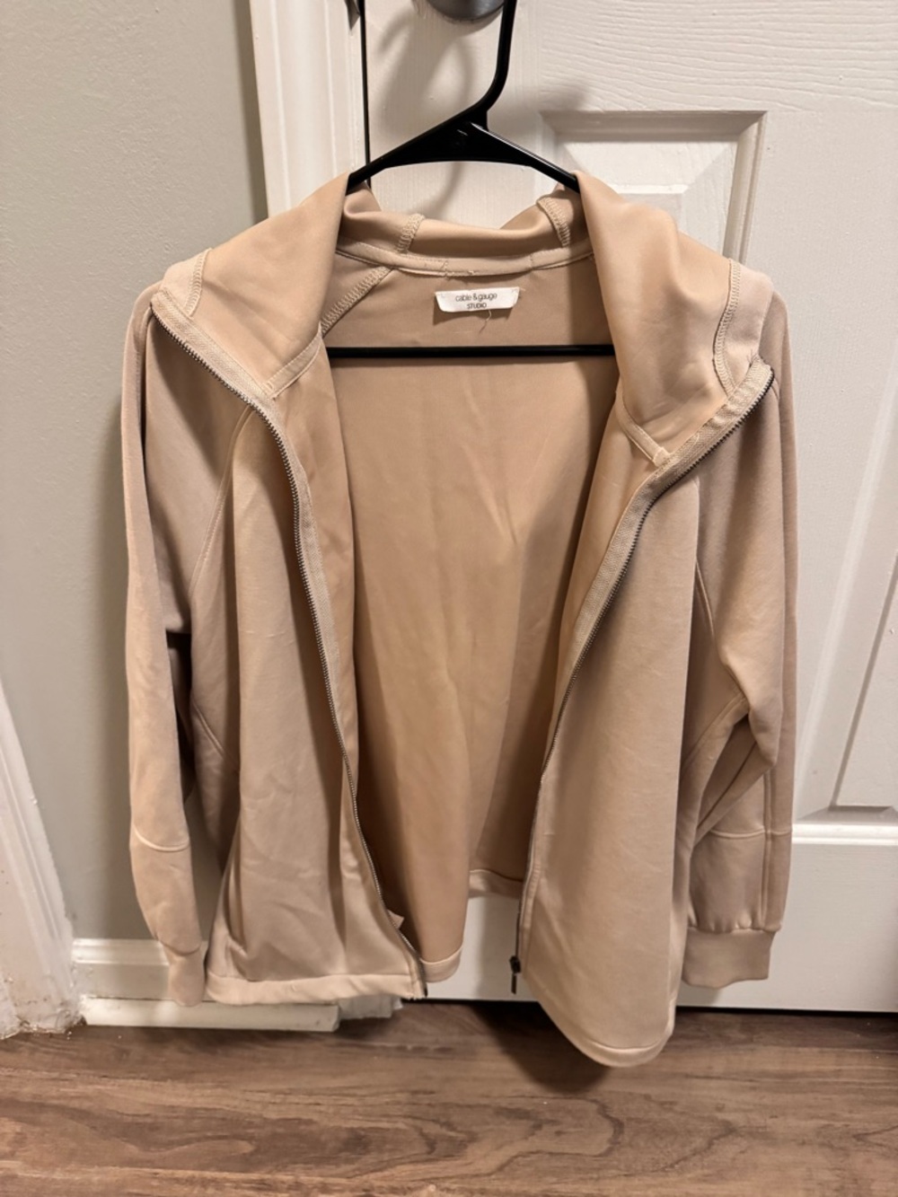Cable & Gauge Light Beige Zip Front Hoodie Jacket